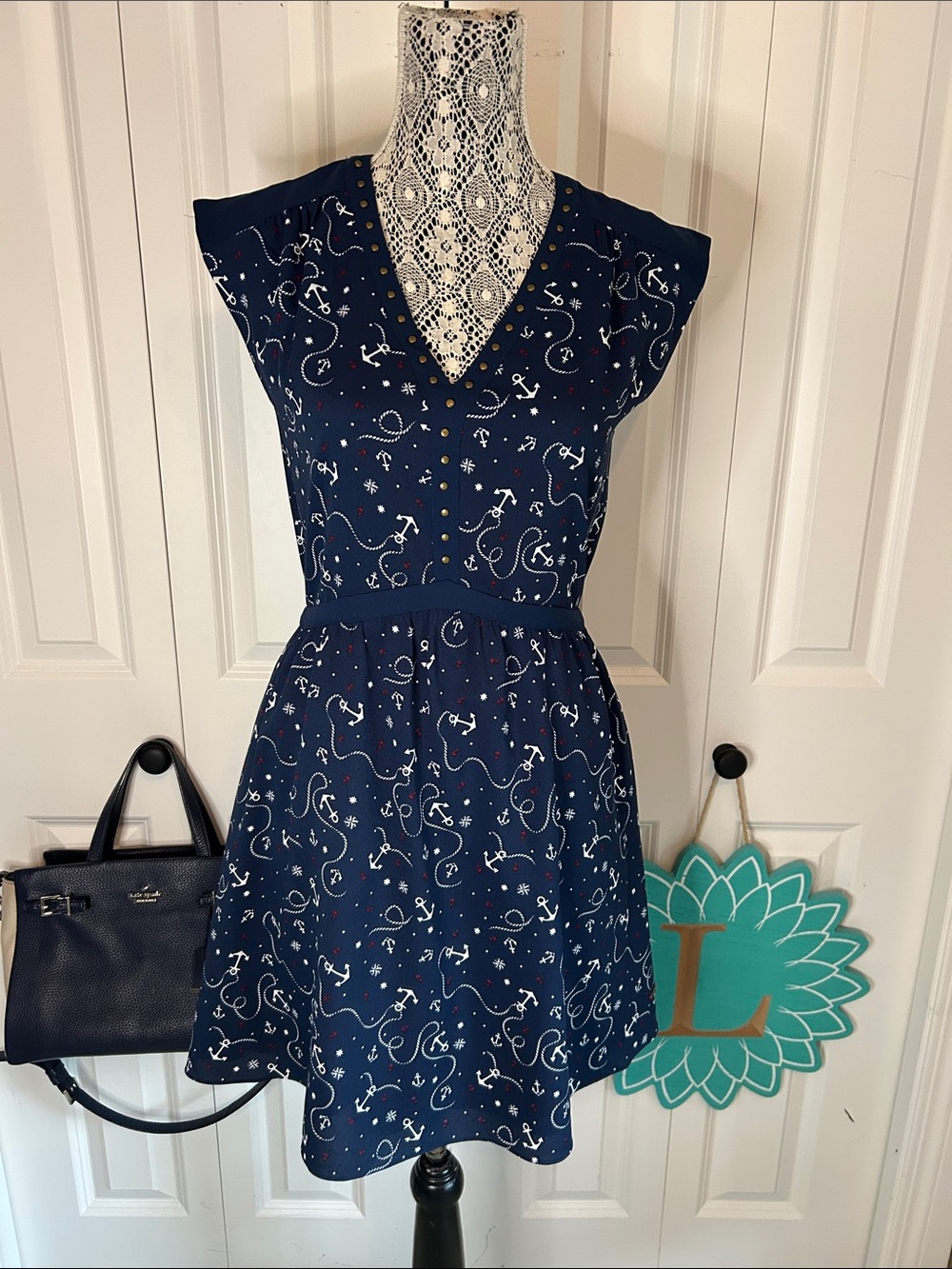 Classic nautical anchor print fit and flare dress